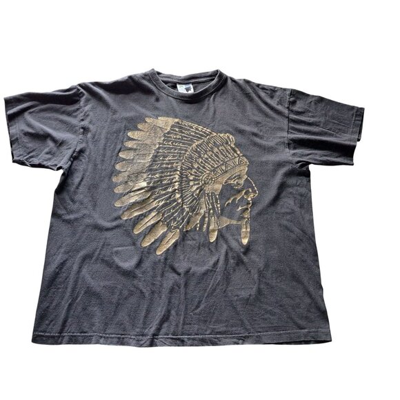 Phat Doc 2XL Black Graphic T-Shirt Gold Native American Chief Design Men's - Picture 1 of 8